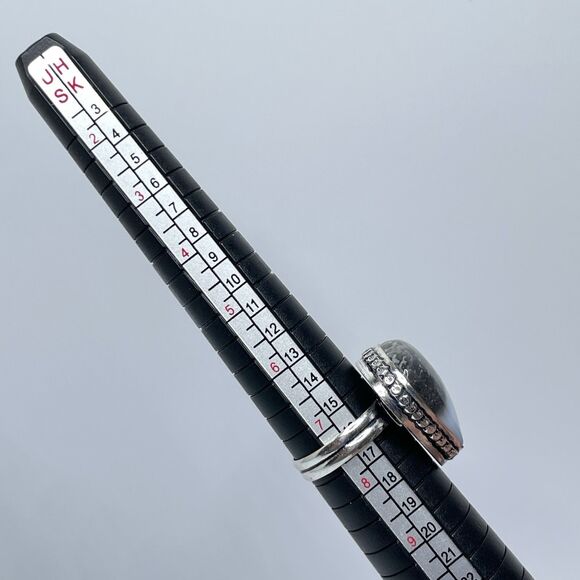 Stunning Boho Trillion Cut Owhyee Blue Opal Silver Plated Gemstone Ring 7.5 - Picture 7 of 7